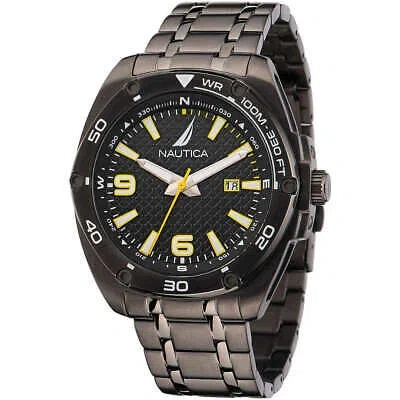 Pre-owned Nautica Mens Wristwatch  Tin Can Bay Naptcf204 Steel Black Sub 100mt