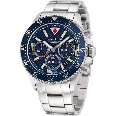 Pre-owned Nautica Mens Wristwatch  Westport Napwps304 Chrono Stainless Steel Blue Sub 100mt