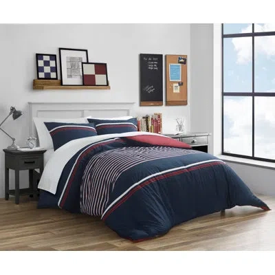 Nautica Mineola Cotton Navy Comforter Set In Red;navy