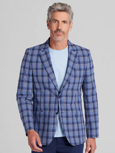 Nautica Modern Fit Tweed Plaid Sport Coat Navy Plaid - Size: 38 Regular In Blue