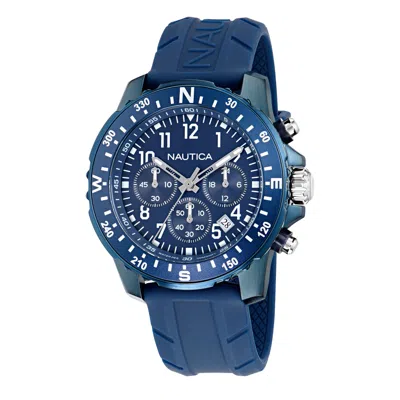 Nautica Nct Riding Sail Chronograph Watch With Silicone Strap In Blue