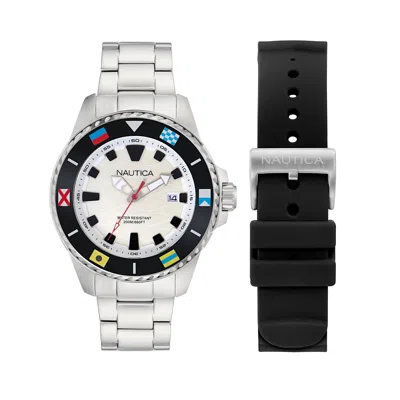 Nautica Nct Sea Dive 3-hand Recycled Stainless Steel And Silicone Strap Watch Se In Multi
