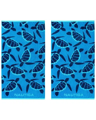 Nautica Neon Turtles Beach Towel Set In Blue