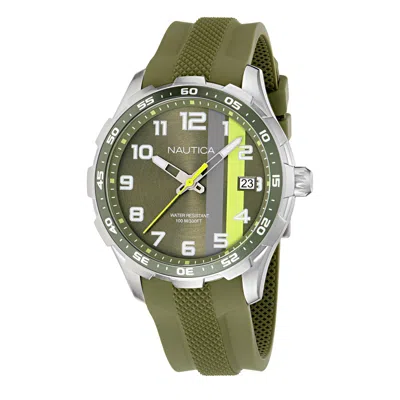 Nautica Nst Small 3-hand Watch With Silicone Strap In Green