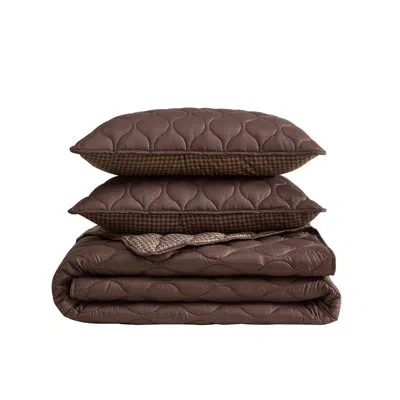 Nautica Ogee Stitch Reversible Brown Quilt Set