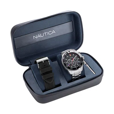 Nautica One Recycled Stainless Steel And Silicone Watch Box Set In Blue