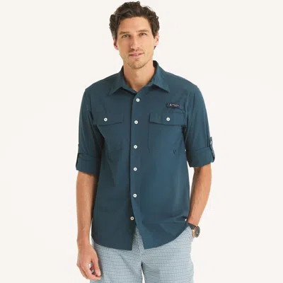 Nautica Otf Button-down Upf 50+ Shirt In Blue