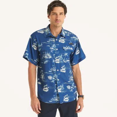Nautica Otf Printed Short-sleeve Upf 50+ Shirt In Blue