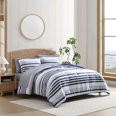 Nautica Palm Coast Stripe Blue Queen Comforter Set In Black