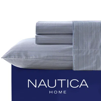 Nautica Penny Pinstripe Navy Twin Sheet Set In Blue