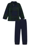 Nautica Plaid Fleece Quarter Zip Pullover & Knit Pants In Blue