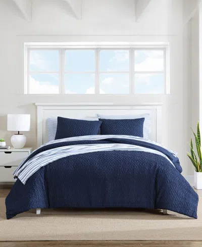 Nautica Point Harbor Embossed 3 Piece Duvet Cover Set, King In Captain's Blue