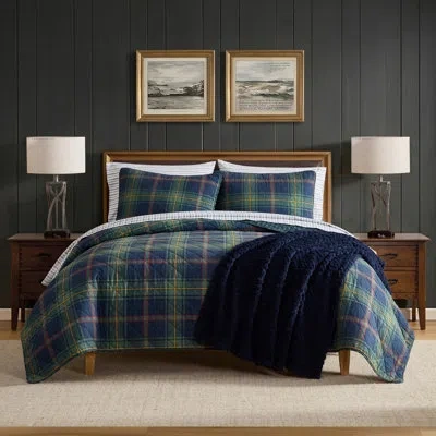 Nautica Preston Plaid Cotton Reversible Blue Quilt Set In Multi