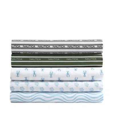 Nautica Printed Cooling Microfiber Sheet Set In Beach Collage Blue