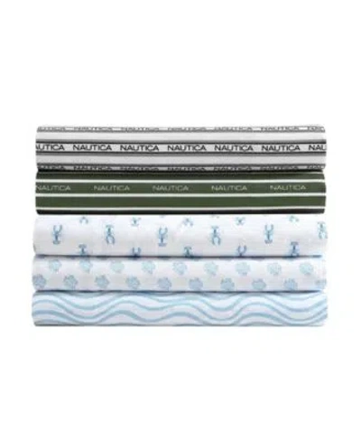 Nautica Printed Cooling Microfiber Sheet Set In Pastel Blue