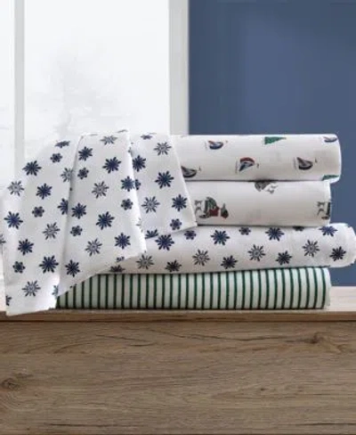 Nautica Printed Flannel Sheet Sets Bedding In Snowflake Toss