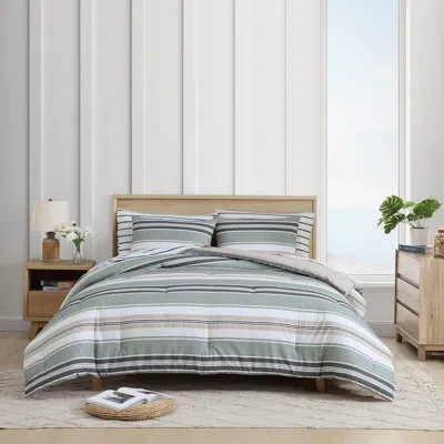 Nautica Prospect Harbor Cotton Reversible Green Comforter Set In Green;gray