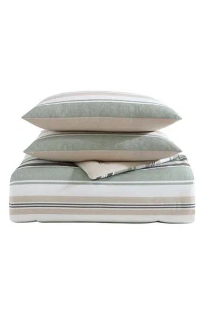 Nautica Prospect Harbor Stripe Cotton Twin Comforter Set In Fern Green/charcoal