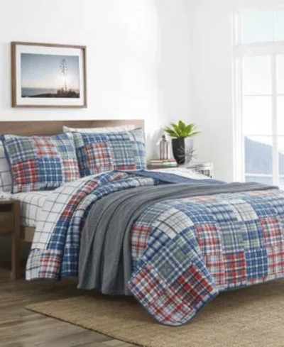 Nautica Raeford Blue Cotton Reversible 3 Piece Quilt Set, Full/queen
