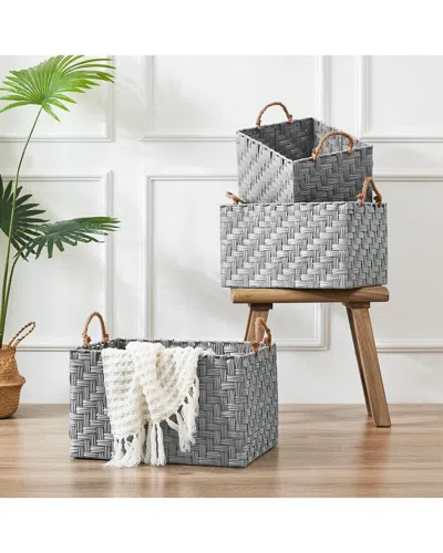 Nautica Rectangle Storage Bins With Herringbone Weave (set Of 3) In Gray