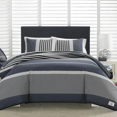 Nautica Rendon Cotton Reversible Blue Comforter Set In Gray;navy