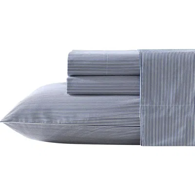 Nautica Richmond Stripe 200 Thread Count Cotton Percale Sheet Set In Blue