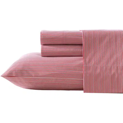 Nautica Richmond Stripe 200 Thread Count Cotton Percale Sheet Set In Pink