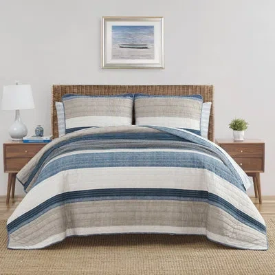 Nautica Ridgeport Cotton Reversible Quilt Set In Denim Blue Striped
