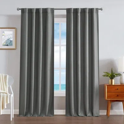 Nautica Robin Synthetic Solid Color Room Darkening Thermal Back Tab/rod Pocket Single Curtain Panel In Charcoal