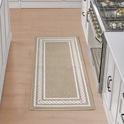 Nautica Rope Border Machine Washable All Loop Tufted Rugs 1-piece In Beige
