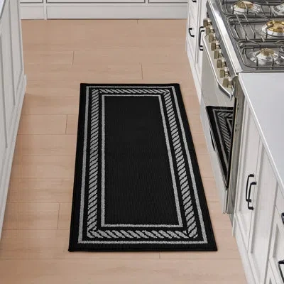Nautica Rope Border Machine Washable All Loop Tufted Rugs 1-piece In Black