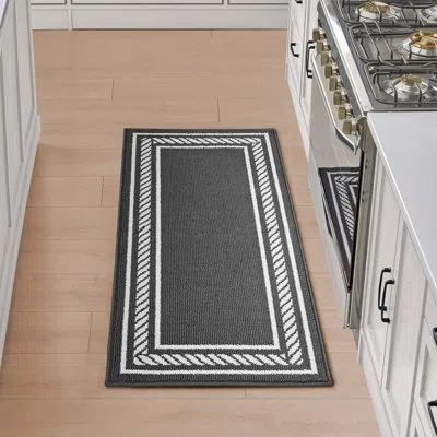 Nautica Rope Border Machine Washable All Loop Tufted Rugs 1-piece In Dark Grey