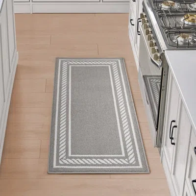 Nautica Rope Border Machine Washable All Loop Tufted Rugs 1-piece In Gray