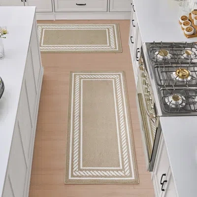 Nautica Rope Border Machine Washable All Loop Tufted Rugs In Beige