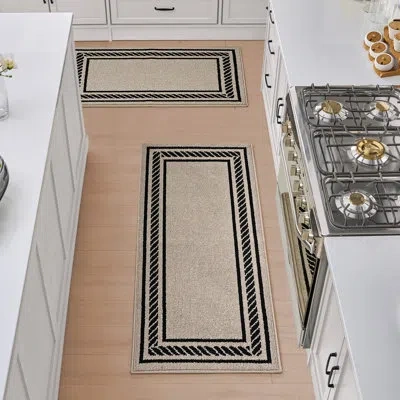 Nautica Rope Border Machine Washable All Loop Tufted Rugs In Brown