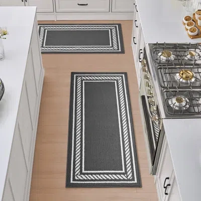 Nautica Rope Border Machine Washable All Loop Tufted Rugs In Dark Grey