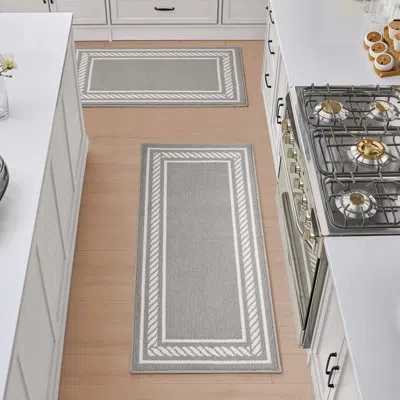 Nautica Rope Border Machine Washable All Loop Tufted Rugs In Gray