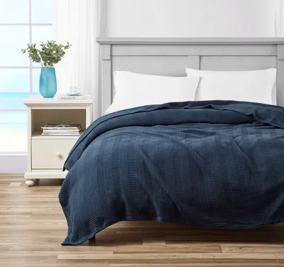 Nautica Rope Stripe Navy Twin Blanket In Blue