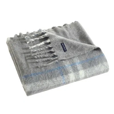 Nautica Ryan Cove Plaid Faux Mohair Blue Throw Blanket In Gray