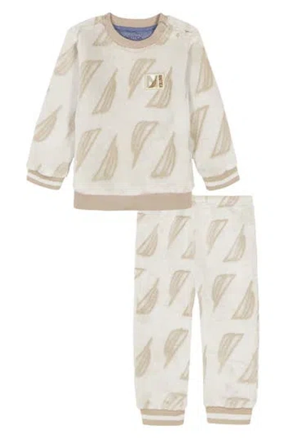 Nautica Babies'  Sail Print Velour Sweater & Pants Set In Neutral