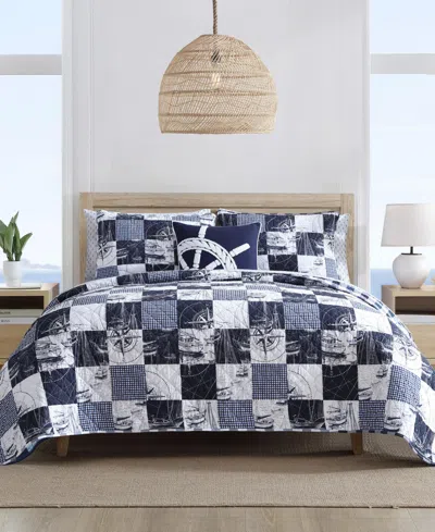Nautica Sailors Patchwork Cotton Reversible 3-pc. Quilt Set, King In Blue