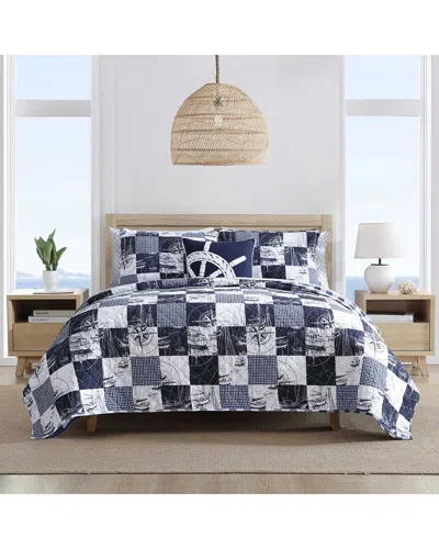 Nautica Sailors Patchwork/calm Segingham Reversible Cotton Percale Quilt Set