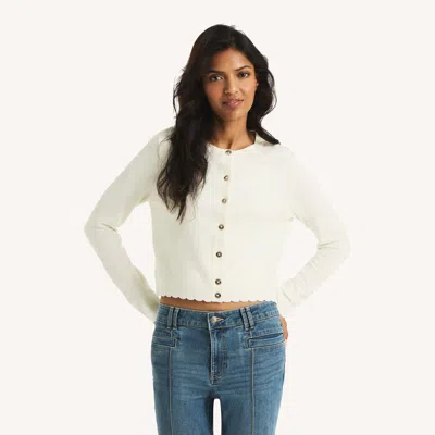 Nautica Scallop-trim Cardigan In White