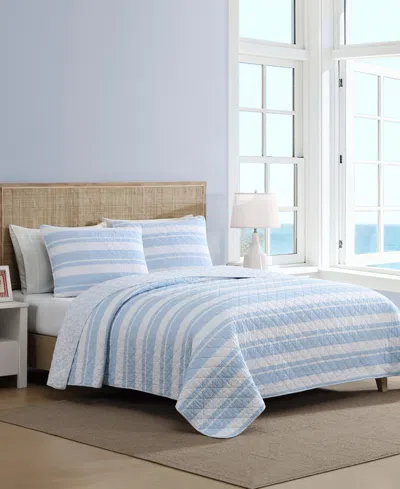 Nautica Seafront Stripe Cotton Reversible 3-pc. Quilt Set, King In Blue