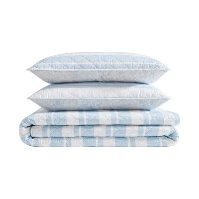Nautica Seafront Stripe Cotton Reversible Blue Quilt Set In Blue;white