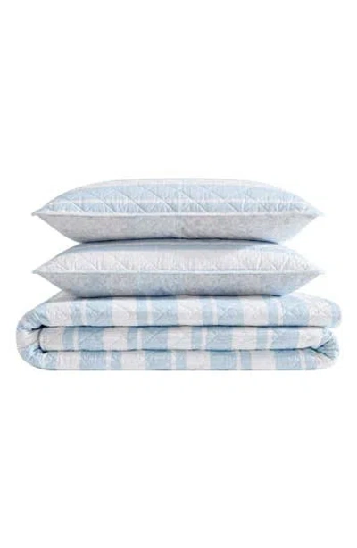 Nautica Seafront Stripe Reversible Cotton Quilt Set In Blue