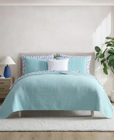 Nautica Seashore Stitch Cotton Reversible 3-pc. Quilt Set, Full/queen In Blue
