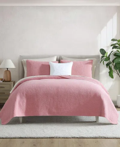 Nautica Seashore Stitch Cotton Reversible 3-pc. Quilt Set, Full/queen In Pink