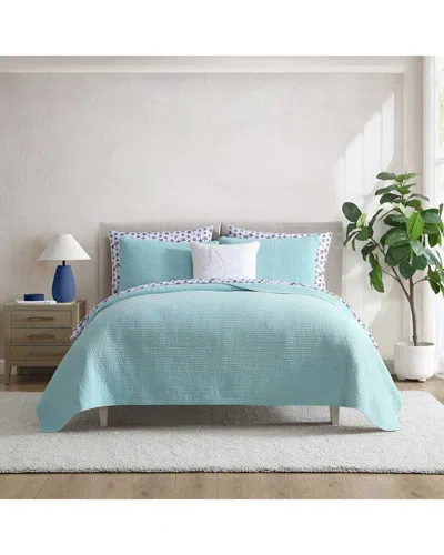 Nautica Seashore Stitch Solid Washed Cotton Quilt Set In Green