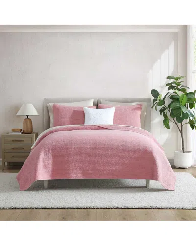Nautica Seashore Stitch Solid Washed Cotton Quilt Set In Pink